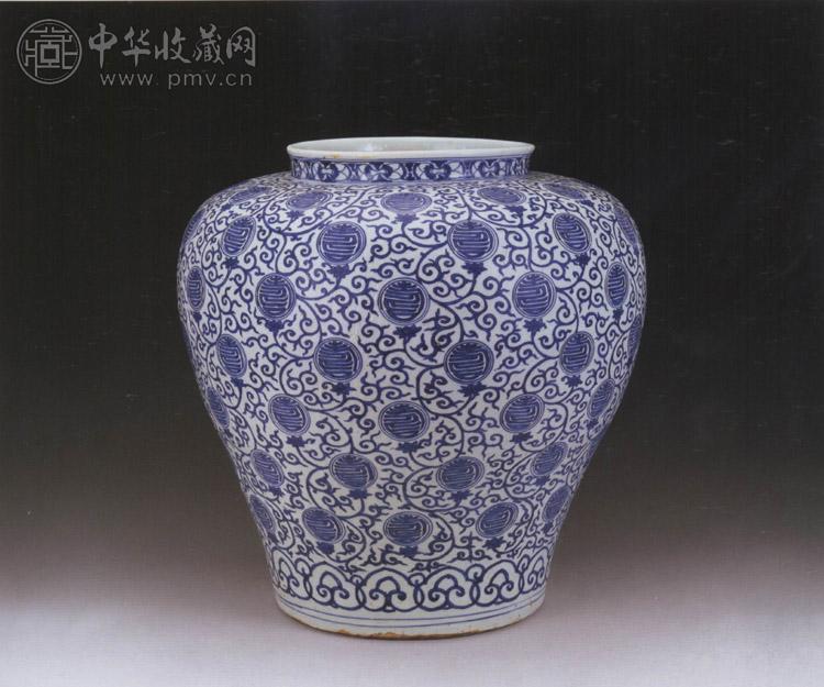 明万历 青花百寿大罐