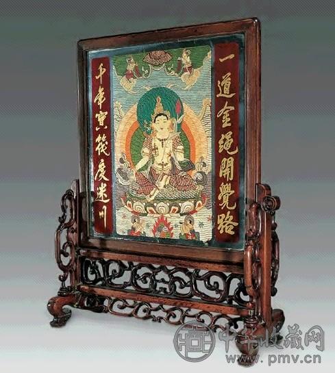清末 红木嵌佛像插屏