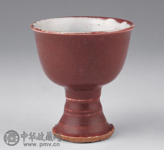 元 红釉青花高足杯