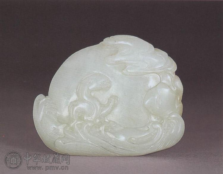 清 青白玉雕高升图纸镇