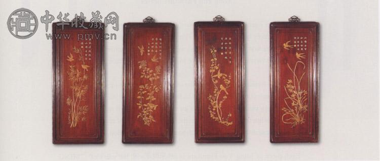 清 红木嵌黄杨四季花卉(4屏)