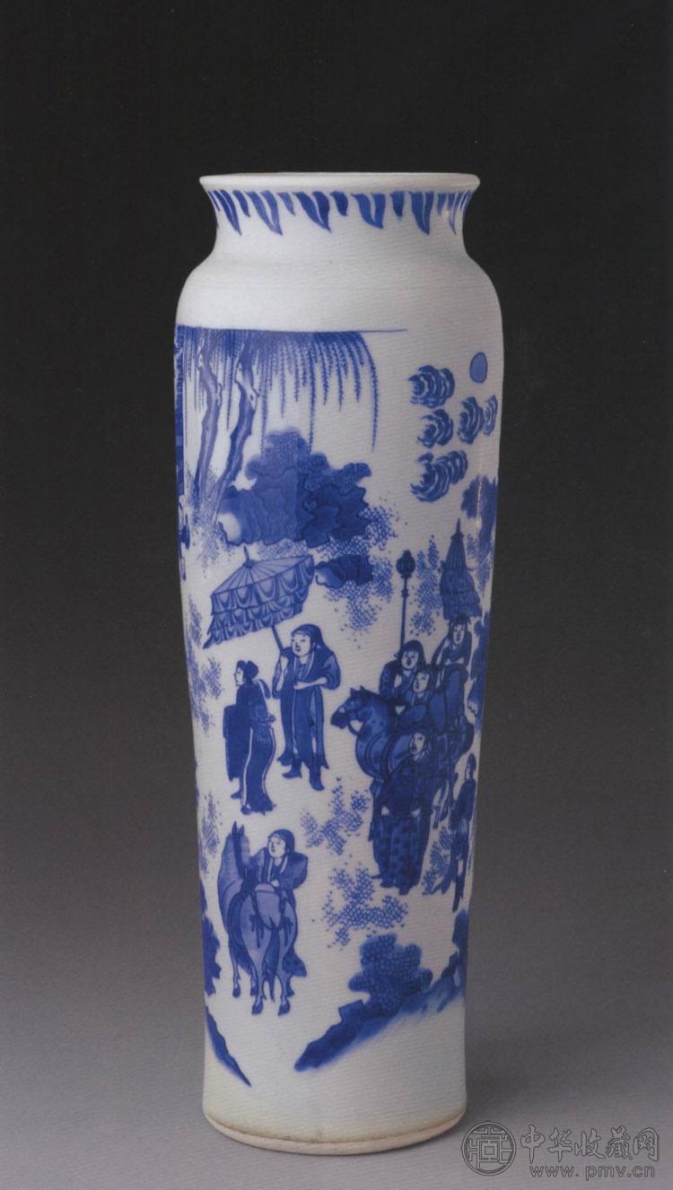 明崇祯 青花人物图筒瓶
