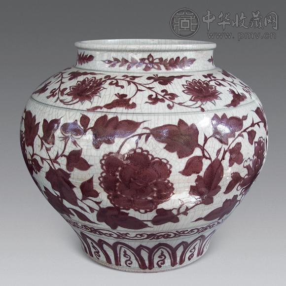 元 釉里红缠枝牡丹罐