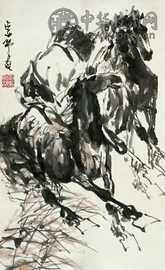 刘勃舒 奔马图 立轴 设色纸本