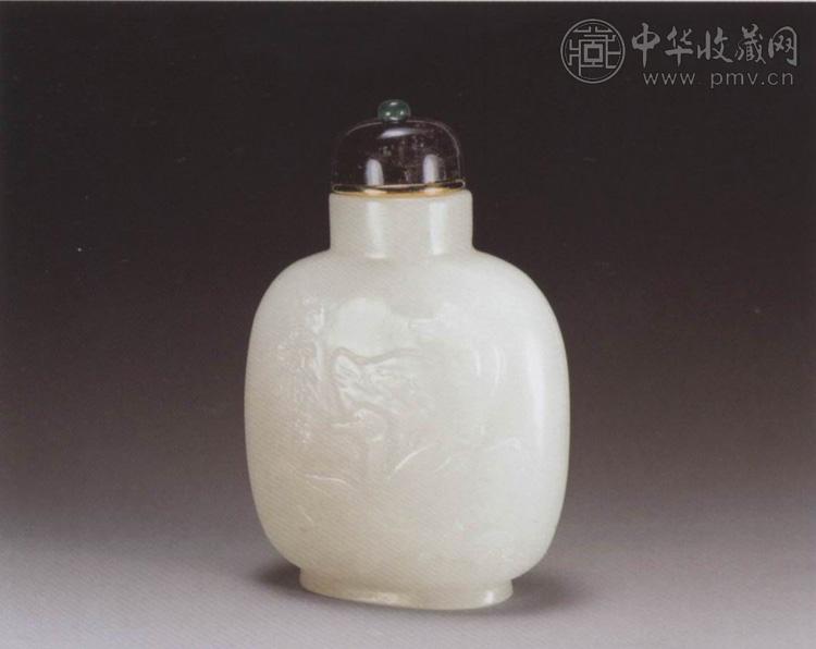 清 白玉三鹅纹鼻烟壶