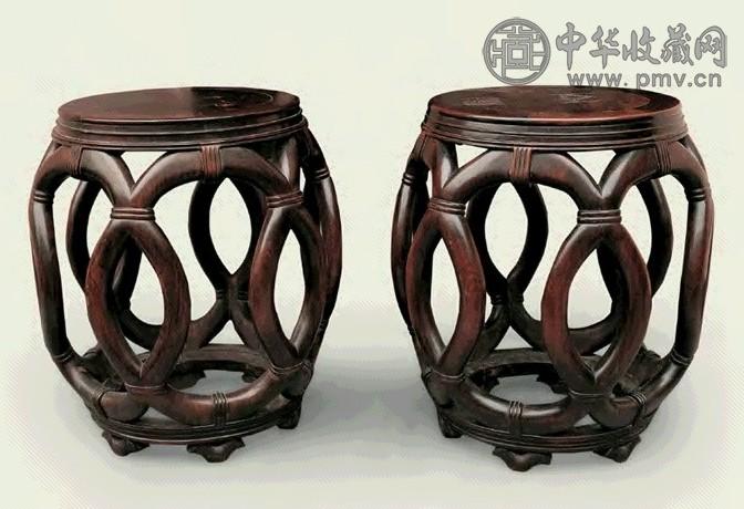 清 红木嵌瘿木心座墩