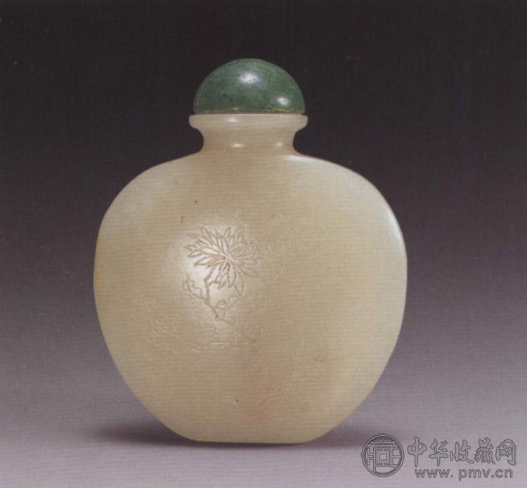 清中期 玉雕菊花御制诗鼻烟壶