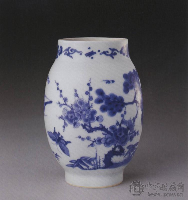 明崇祯 青花花鸟纹莲子罐