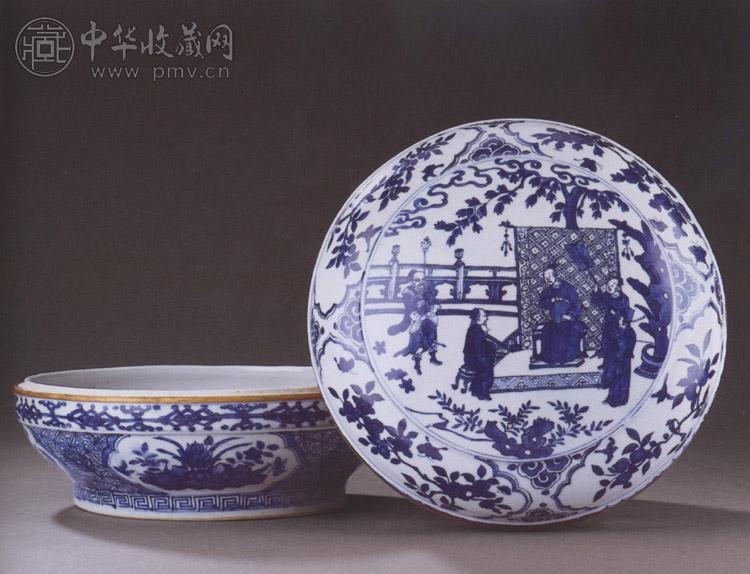 明万历 青花人物图圆盒