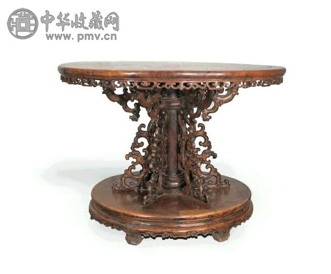 清中晚期 花梨木龙纹圆桌