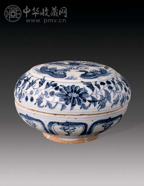 元末 青花花鸟印盒