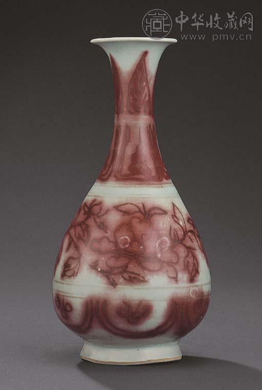 元 釉里红牡丹纹玉壶春瓶