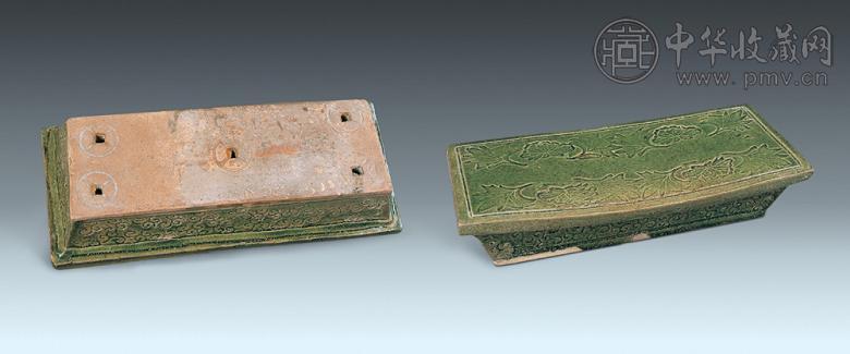 元 绿釉刻花龙形瓷枕