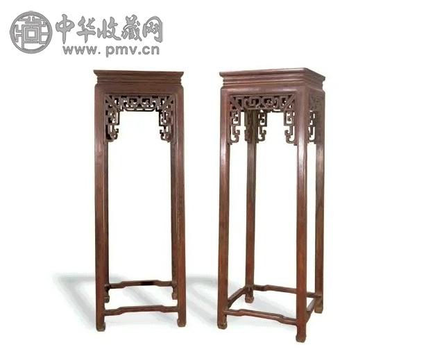 清中期 红木古币纹花牙高花几(1对)