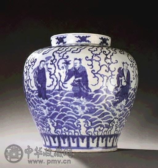 明嘉靖 青花八仙过海瓜棱罐