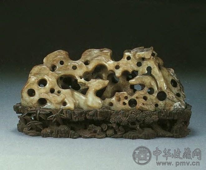 金 玉雕松鹿笔山