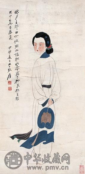 张大千 1944年作 仕女 立轴 设色纸本