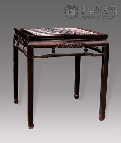 清 榉木雕古玉纹大理石面小方桌