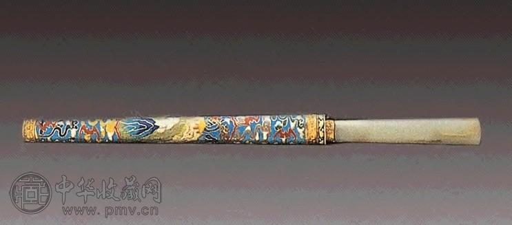 清 青玉把带掐丝琺瑯鞘匕