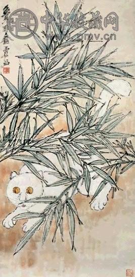 虚谷 猫趣图 立轴 设色纸本