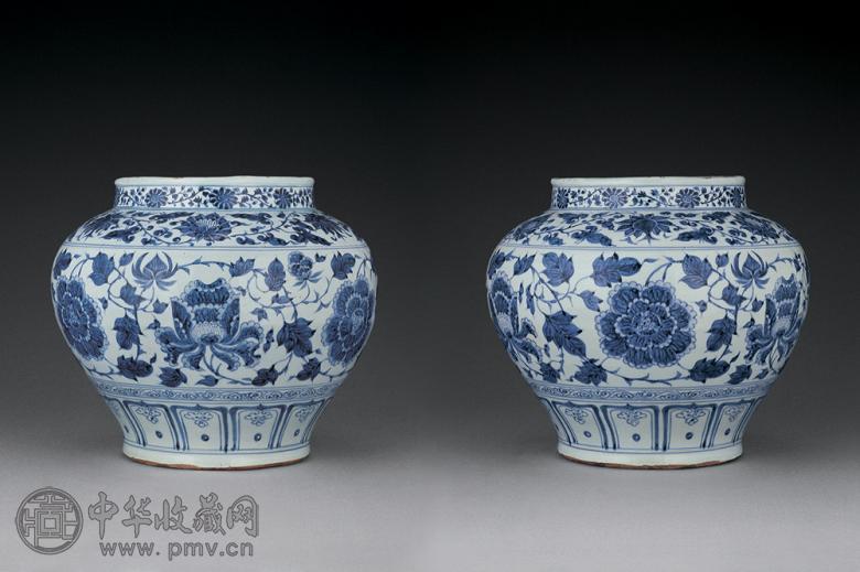 元 青花缠枝牡丹纹罐