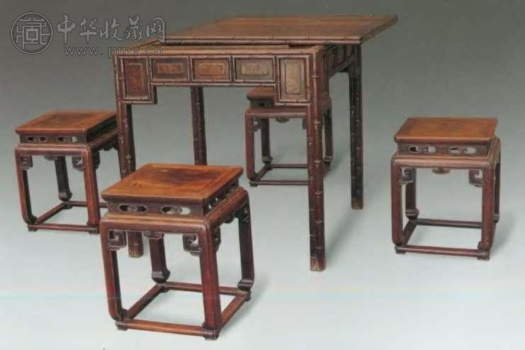 清 红木竹节棋牌桌椅(5件)