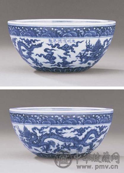 明宣德 青花双龙纹研钵