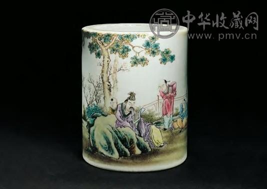 清 粉彩人物纹笔筒
