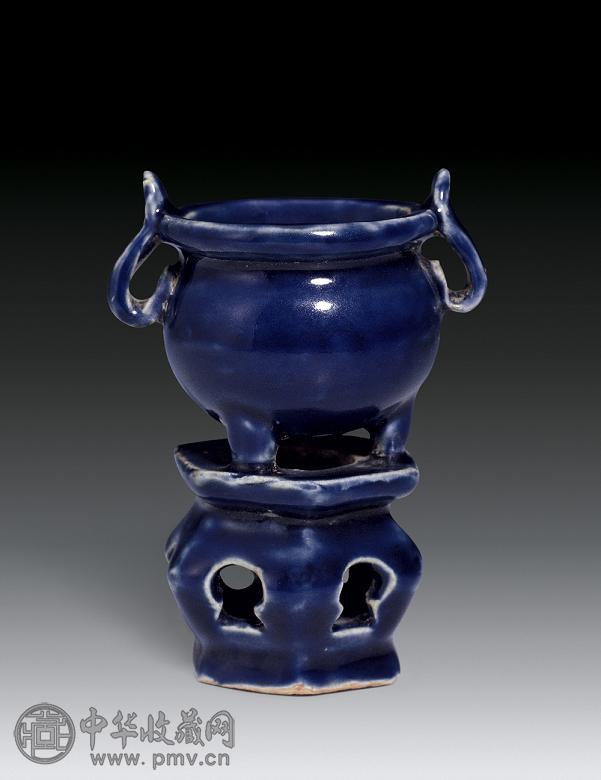 元 蓝釉带座香炉