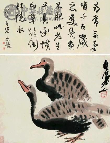 齐白石 双雁 镜心 设色纸本