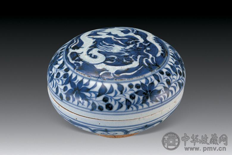 元代 青花龙纹花卉印盒