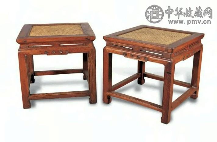 清早期 榉木席面四方凳(1对)