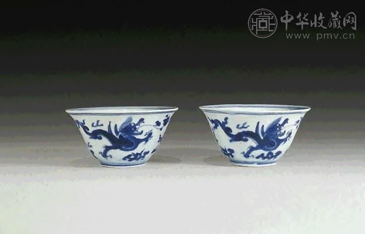 明嘉靖 青花夔龙碗(1对)