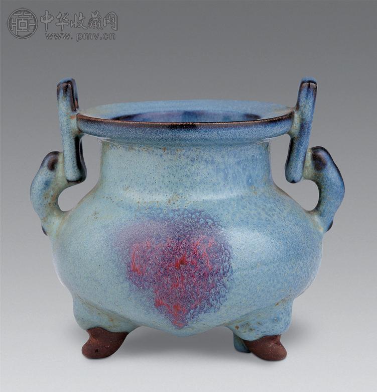 元-明 钧釉双耳三足炉