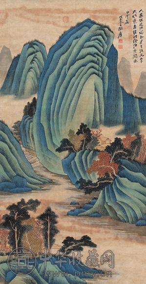 张大千 1948年作 舟闲咏白云 立轴 设色纸本