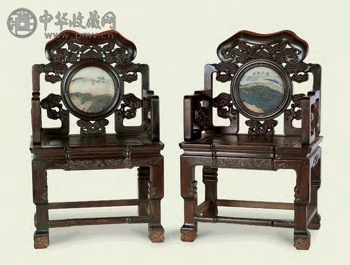 清 红木嵌大理石太师椅