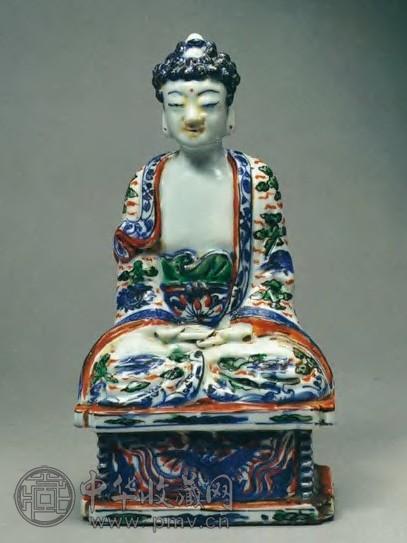 明万历 五彩佛坐像