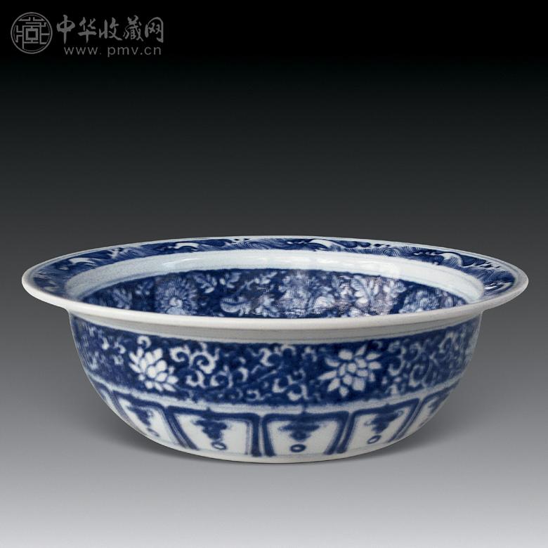 元 青花地留白鹭鸶纹板沿海洗