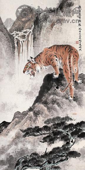 沈绮文 顾伯达 虎啸图 轴 纸本