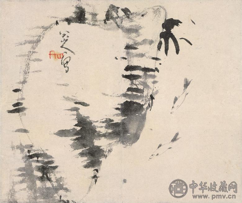 八大山人 岩下游鱼 立轴 水墨纸本