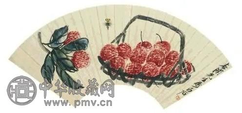 齐白石 荔枝蜜蜂 扇面 设色纸本