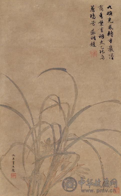 仇英 双钩兰花图 立轴 设色纸本