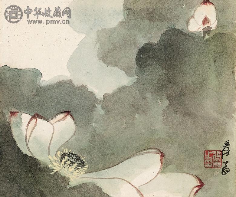 张大千 荷塘 镜心 设色纸本