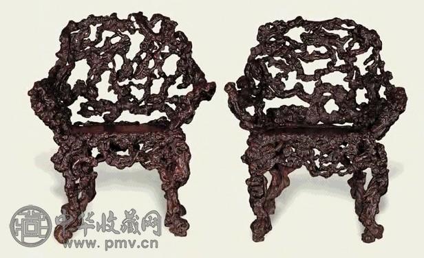 清乾隆 樱木根雕圈椅(1对)