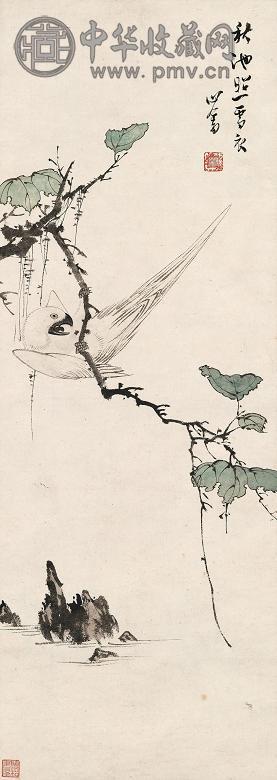 溥儒 白描鹦鹉 立轴 设色纸本