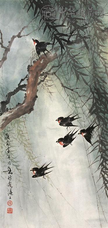 黄幻吾 柳燕 立轴 纸本