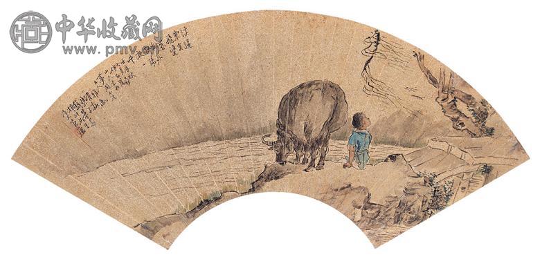 钱慧安 1892年作 山水 扇面 设色纸本