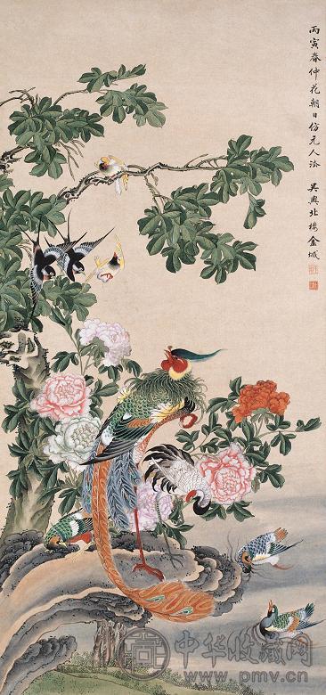 金城 1926年作 花鸟 立轴 设色纸本