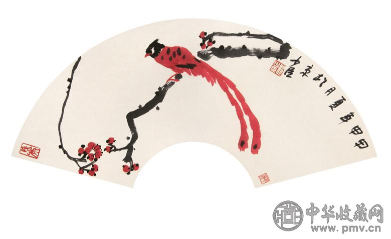 邢少臣 花鸟 扇面 卡片设色纸本