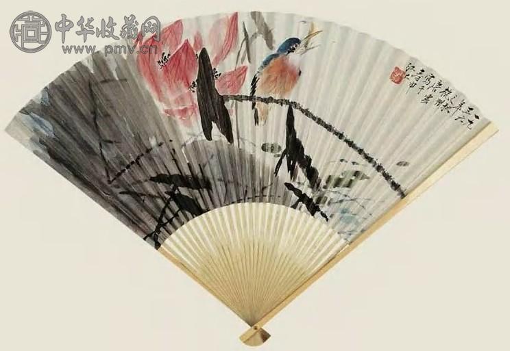 唐云 花鸟 成扇(象牙骨)